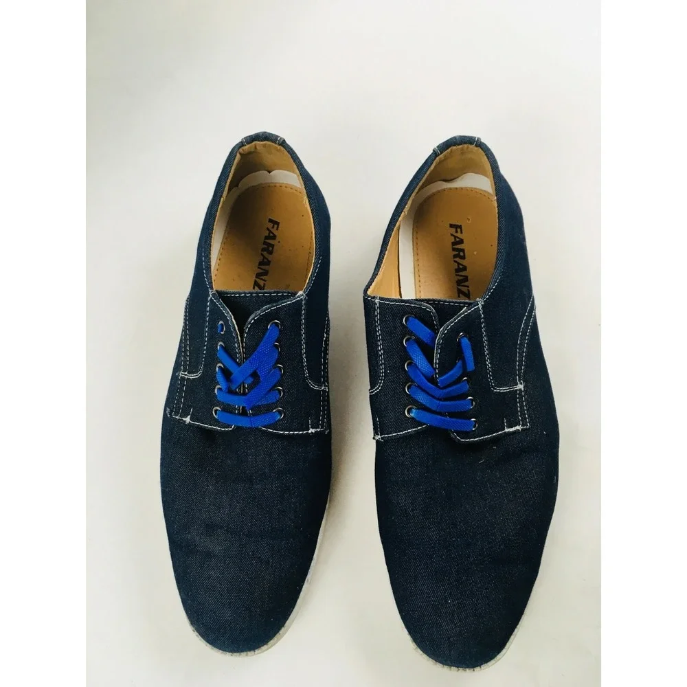 Faranzi Sneaker Men's Size 12‎ Navy Blue Denim Canvas Oxford Boat Shoes Lace Up